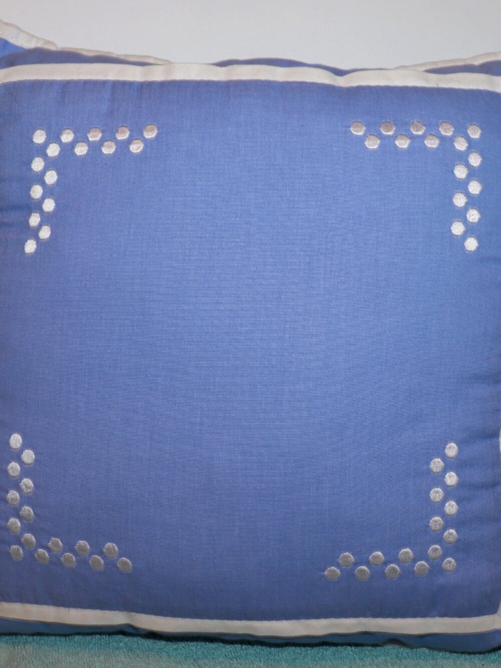 Martha Stewart 13" Square Blue & White Border and Polka Dots Throw Pillow